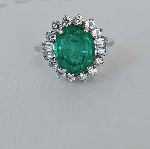 Genuine Emeraldine Quartz & White Zircon Ring Platinum over 925!! ✨️ Siz… - Picture 5 of 16